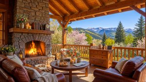 Весенняя веранда с камином и джазом для отдыха у гор 🌸🔥