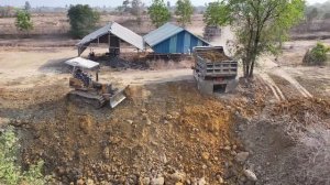 #ep2 New Update project, pour soil around the house _by bulldozer D-21-P & Dump truck 5ton team