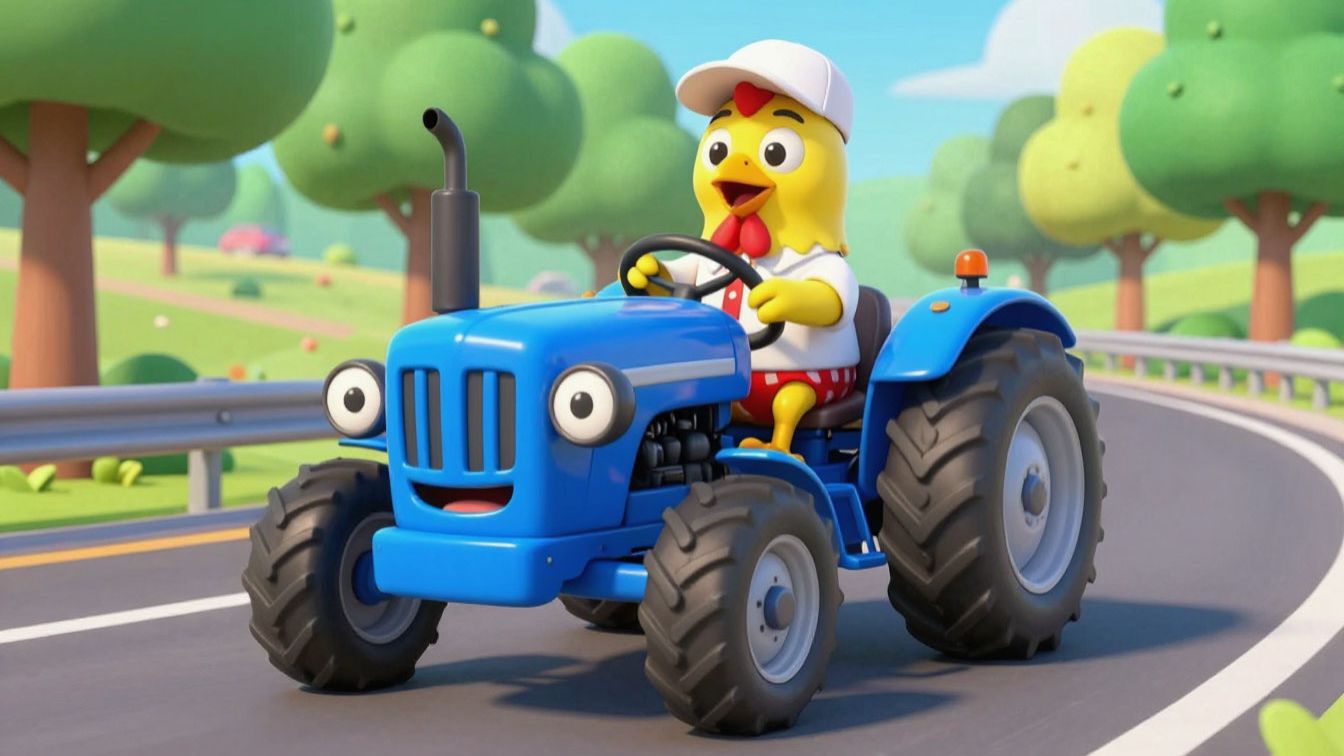 🚜МУЛЬТИК‑ПЕСЕНКА: СИНИЙ ТРАКТОР И ПЕТУХ ЗА РУЛЁМ | Весёлое видео для детей | Детские песенки