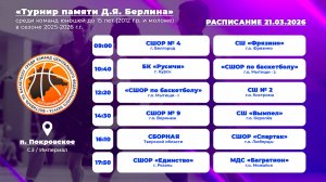 Межрегиональных соревнований «Турнир памяти Д.Я. Берлина» среди команд юношей до 15 лет (2012 г.р.)