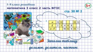 Стр. 30 № 2 математика 3 класс 2 часть таблица: делимое, делитель, частное ФГОС Моро гдз