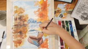 Осень акварель таймлапс