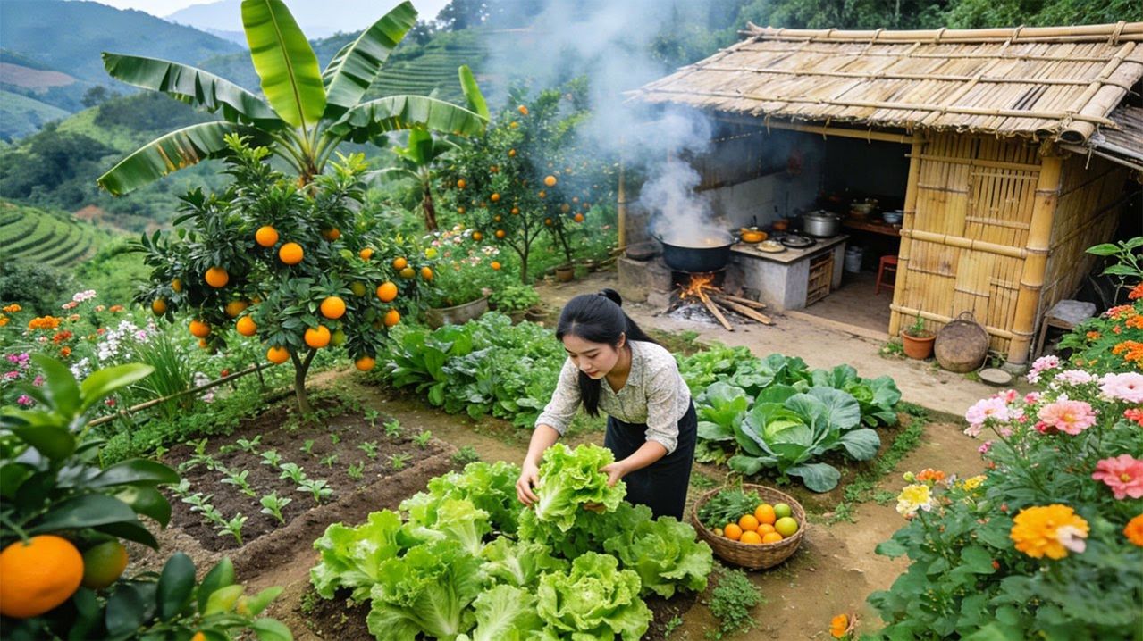 Жизнь на ферме: девочка занимается садоводством, собирает урожай и готовит традиционные блюда.