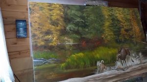 Создание картины маслом на холсте "Случай на охоте. Дар и спортивная, драчливая корова"