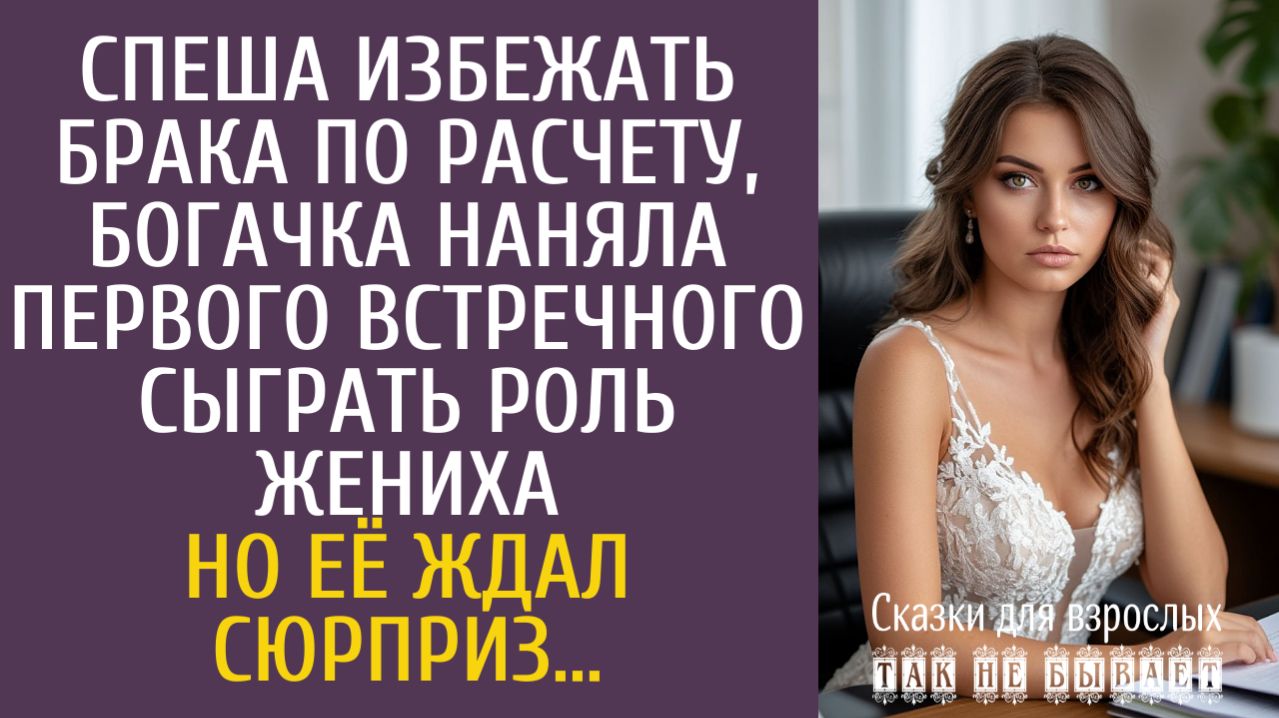 Истории из жизни Спеша избежать брака по расчету, богачка наняла первого встречного сыграть жениха…