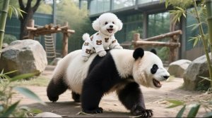 Милый щенок гуляет в зоопарке с мамой-собакой 🐶🐾