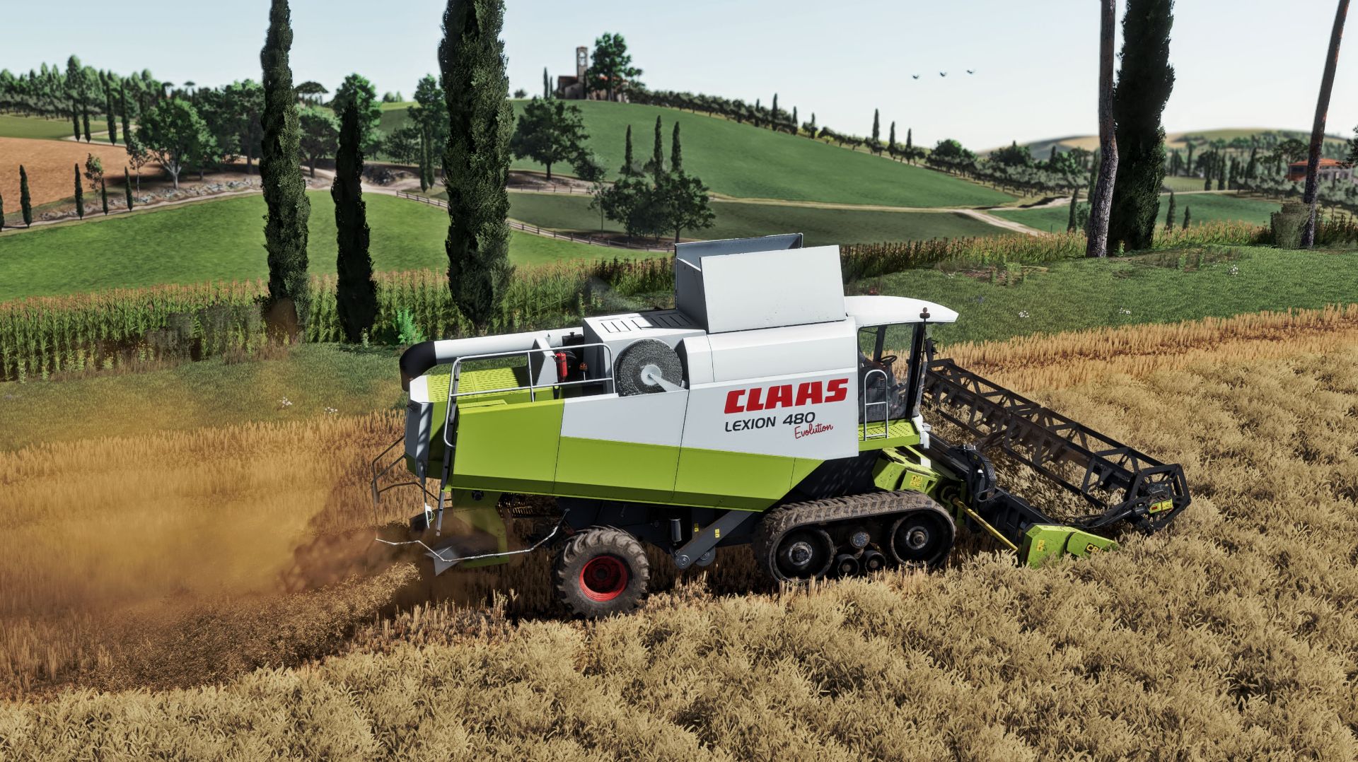 FS25 Etruria. Уборка пшеницы Claas Lexion 480 Evolution, FENDT 728