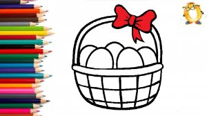 Мультик-раскраска для детей КОРЗИНА С ПАСХАЛЬНЫМИ ЯЙЦАМИ. Как рисовать ЯЙЦА НА ПАСХУ // ОБУЧАШКА ТВ