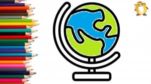 Мультик - раскраска для детей ГЛОБУС. Учимся как рисовать ГЛОБУС вместе с детьми // ОБУЧАШКА ТВ