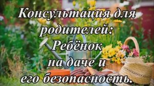 консультация для родителей: Безопасность детей на даче.