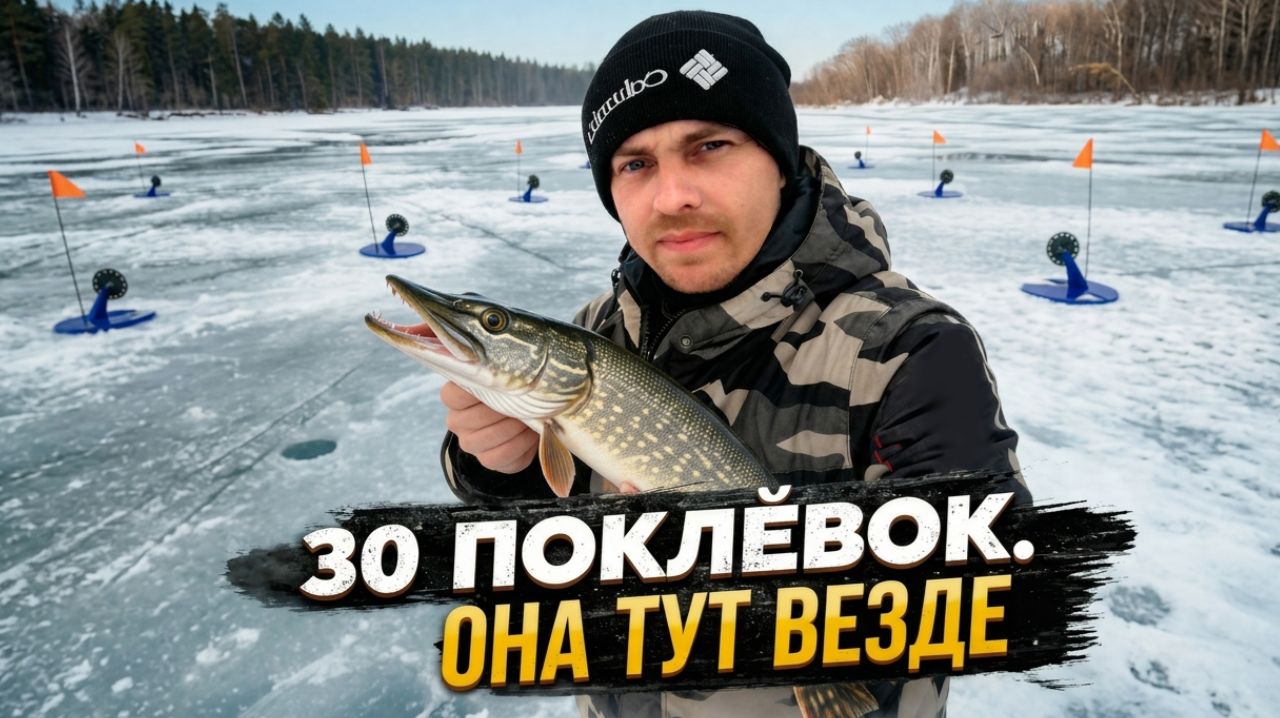 Щука атакует! 30 поклёвок на 9 жерлиц. Безумный день на льду.