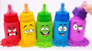 Мультики для детей и малышей. Учимся делать Бутылочки для молока  из кинетического песка.