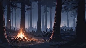 Костёр в тихом ночном лесу — спокойная анимация природы для сна
