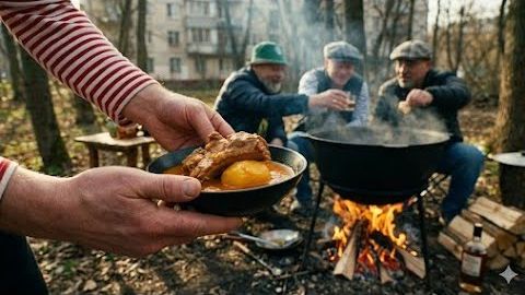 Обед на природе. Золотистая свинина с картошечкой в казане. 2 Серия