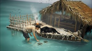 Выживание на плавучей плоту из мусора вместе с собакой — лов крабов и приготовление морепродуктов