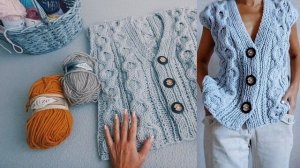 🔥ЖИЛЕТ НА ПУГОВИЦАХ  из толстой пряжи/ Бесплатные Мастер Классы