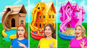 🏠🎨 ДОМИКИ ОДНОГО ЦВЕТА | Бедная vs Богатая vs Ультра Богатая | Челлендж для детей