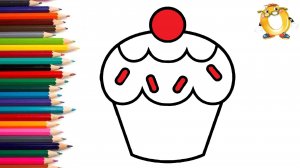 Мультик - раскраска для детей ПИРОЖНОЕ. Учимся как рисовать КЕКСИК // ОБУЧАШКА ТВ