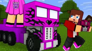 Джей Джей украл шлем у девушки-трансформера-десептикона. Майнкрафт Мультик