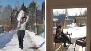 6 соток 18 марта 2026 года. Хроника. Перевезли мебель на огород. Собрала стеллаж.