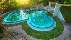 199 дней строительства крутого бассейна с виллой в джунглях, примитивными методами.