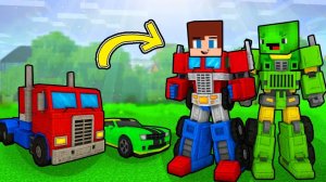 Джей Джей и Майки стали трансформерами на крутых тачках. Майнкрафт Мультик