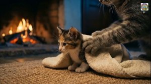 В Рождество мама-кошка с котятами не дали пропасть грустному кролику