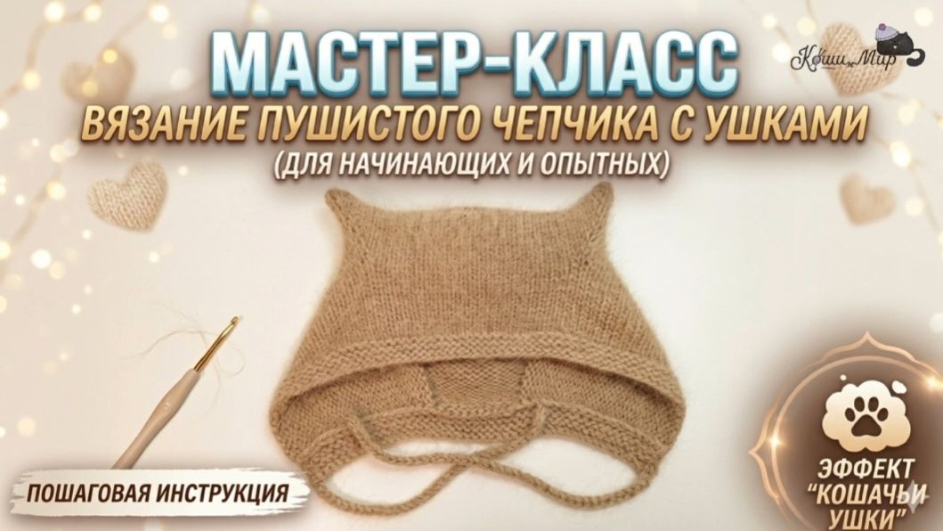 Трендовый чепчик с ушками из пуха норки | Самый подробный МК для начинающих