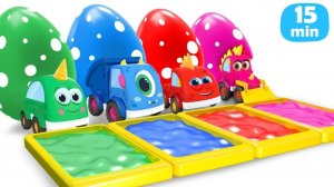 Машинки Мокас ищут цветные яйца и сажают цветы в саду – Развивающие мультфильмы для детей