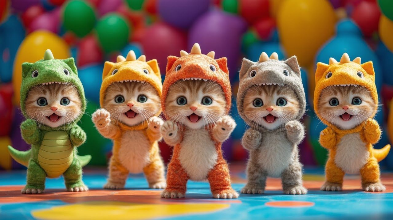 🦖🐱 Милые кошки, танцующие в фантазии о динозаврах - Забавные и очаровательные! 😂🎉