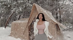 Кемпинг  в сильный снегопад. Звуки природы ASMR.