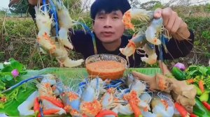 #MUKBANG🍤Сашими из свежих креветок, отварной свиной хвост с соусом из морепродуктов и острые овощи!