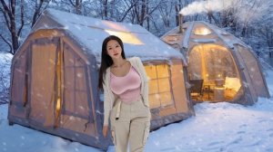 Кемпинг в тяжёлый снегопад с двухкомнатной палаткой. ASMR.