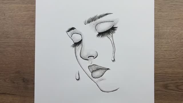 Рисунок грустной девушки — простой рисунок плачущей девушки карандашом