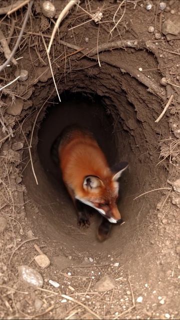 Лисица выходит из своей норы #животные #дикприрода #луки
