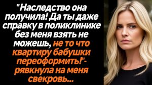 Жизненные истории/Наследство она получила! Да ты даже справку в поликлинике без меня взять не можешь