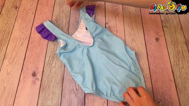 Купальник Lanson Kids слитный с принтом единорога и объемными фиолетовыми оборками голубой - видео