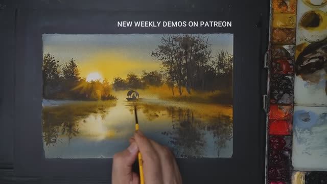 Акварельная атмосферная перспектива с мягкими отражениями на краях