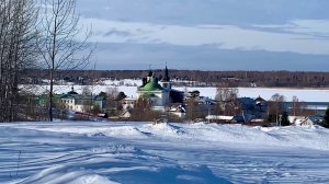 Панорама на Горицкий Воскресенский женский монастырь и село Горицы на реке Шексна Вологодская обл