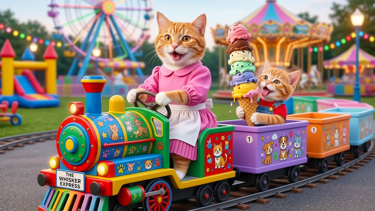Мультики для детей. Котик с мамой отправились в парк аттракционов, мультик/видео про котиков