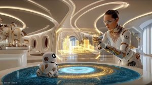 Year 2500: Relaxing Futuristic Golden City | Sci-Fi Ambience (Skyport + Space Station)