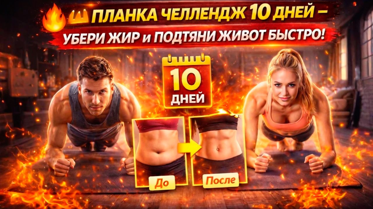 🔥 ПЛАНКА ЧЕЛЛЕНДЖ 10 ДНЕЙ — УБЕРИ ЖИР И ПОДТЯНИ ЖИВОТ БЫСТРО!