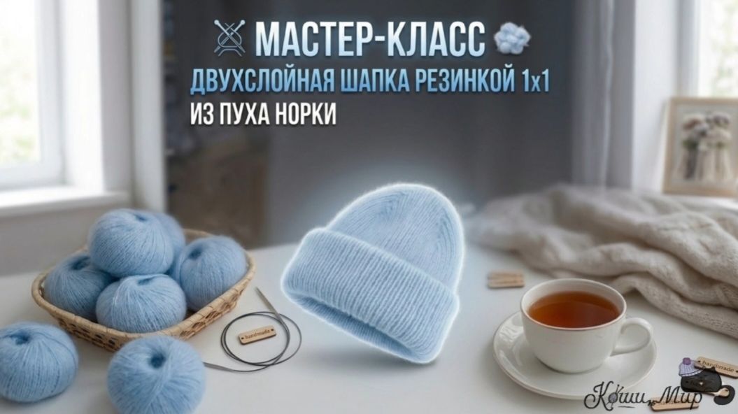 Двухслойная шапка из пуха норки резинкой 1х1 | Идеальный отворот. Мастер-класс