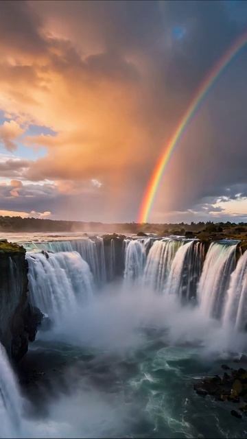 Водопады под весенним дождем и радугой #природа #водопады #пейзажи