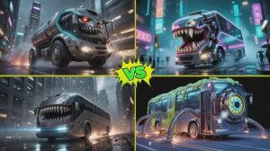 МЕГА АВТОБУС-ПОЖИРАТЕЛЬ: Музыкальные Прыжки и Крутые Машинки — Веселый Мультик 🚌🎶