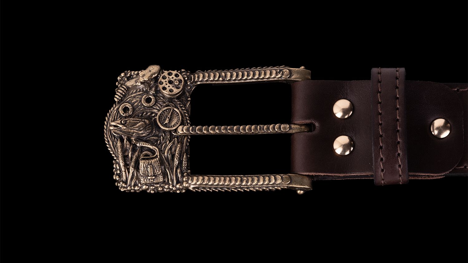 Ремень Рыбалка классический (Латунь, натуральная кожа)