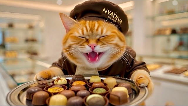 Занят весь белый день!Познакомьтесь поближе с толстым котом байтом из шоколадной лавки!