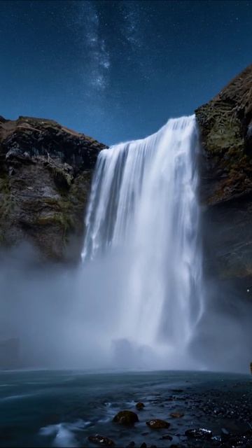 Красота водопада под звездным небом #природа #водопад #туризм