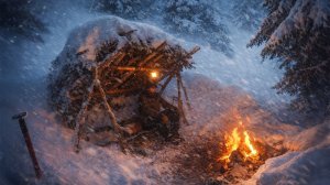 Зимнее выживание в одиночку / без палатки и спального мешка / Убежище бушкрафт и костёр из поленьев