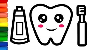 Как нарисовать зуб и зубную пасту. Рисунок раскраска